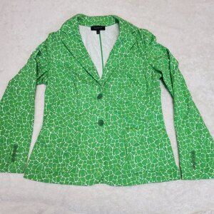 Talbots Kelly Green White Abstract Floral Button Casual Cardigan Blazer Women M